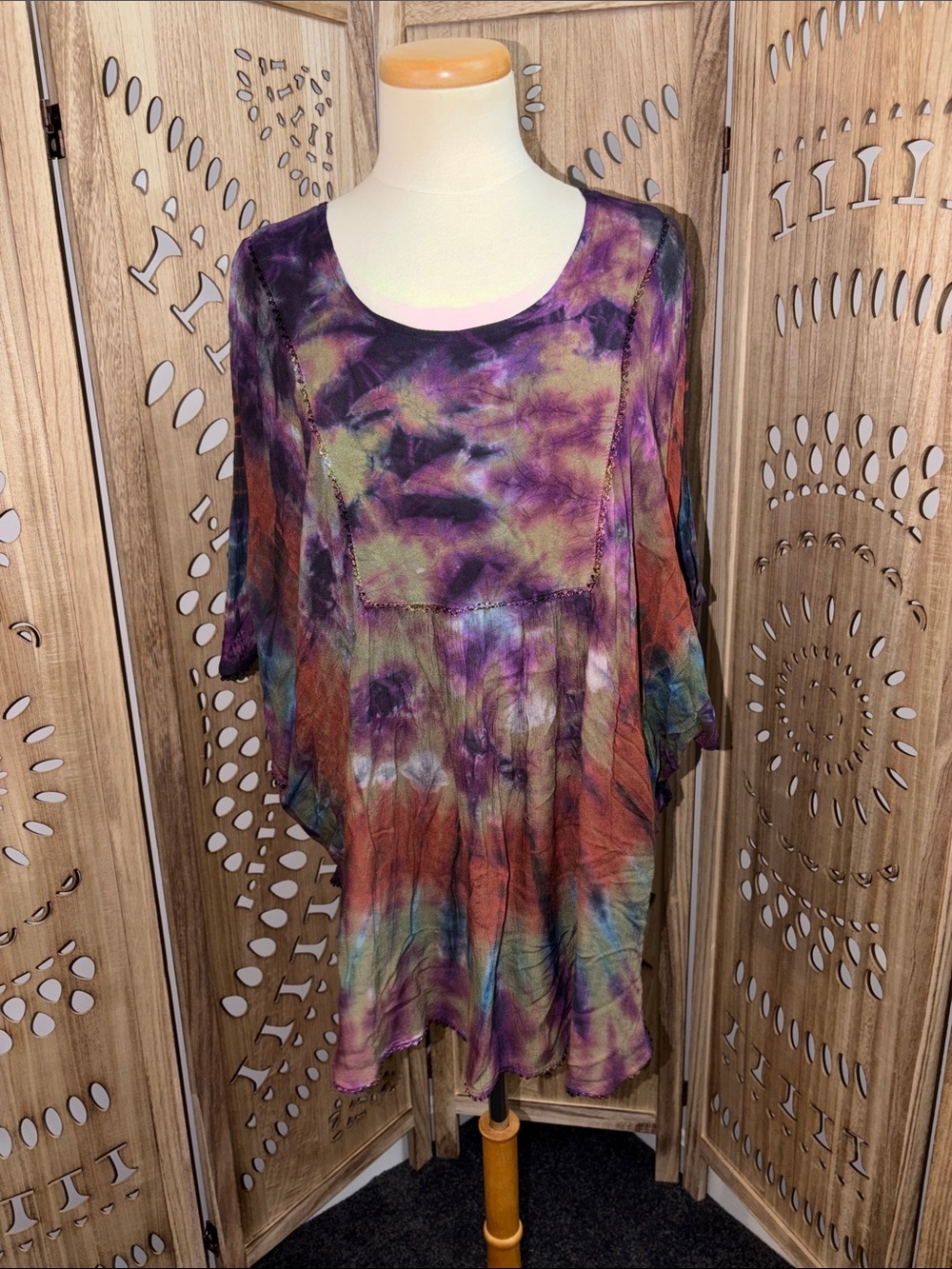 Advance Apparels Purple Multi Tie-Dye Scoop Neck Poncho/Tunic